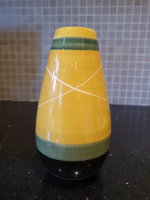 Kilrush Ceramics mid century vase 123/20 Ireland 1960s 20cm yellow green black