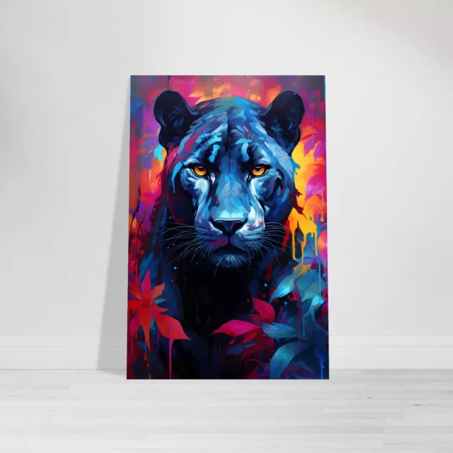 Panther Wandbild Pop Art Poster Bild Wandkunst Bunt Tiere Blumen Natur Wildnis