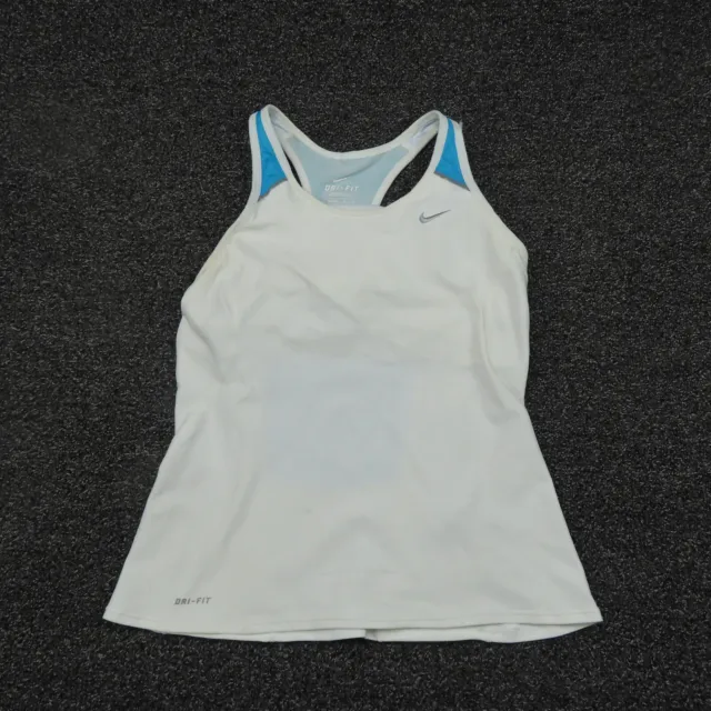 Nike Tank Top Girls Medium White & Blue Dri-Fit Sleeveless Built In Bra Running