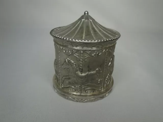 VTG Carousel Coin Bank Silver Plate Merry Go Round Piggy Baby Child Gift Horse