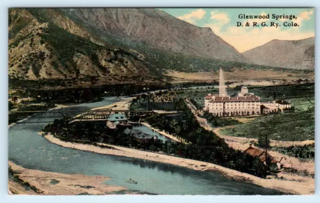 GLENWOOD SPRINGS, CO Colorado Birdseye View of RESORT, HOTEL c1910s Postcard