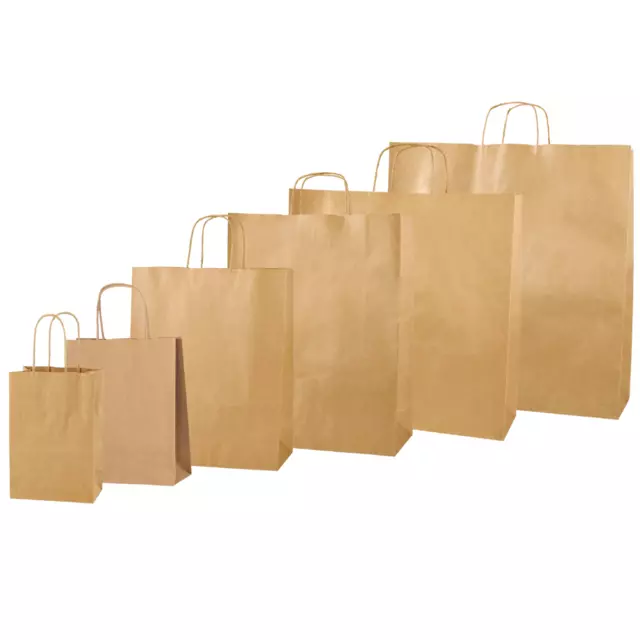 Brown Paper Carrier Bags with Handle - Party Bags for Christmas & Birthday Gifts