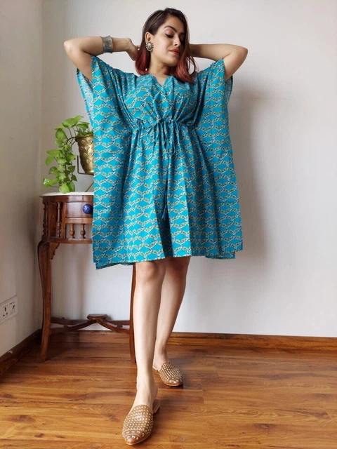Mix Lote De Mujer Mano Bloque Estampado Kaftan Corto Playa Vacaciones Kimono
