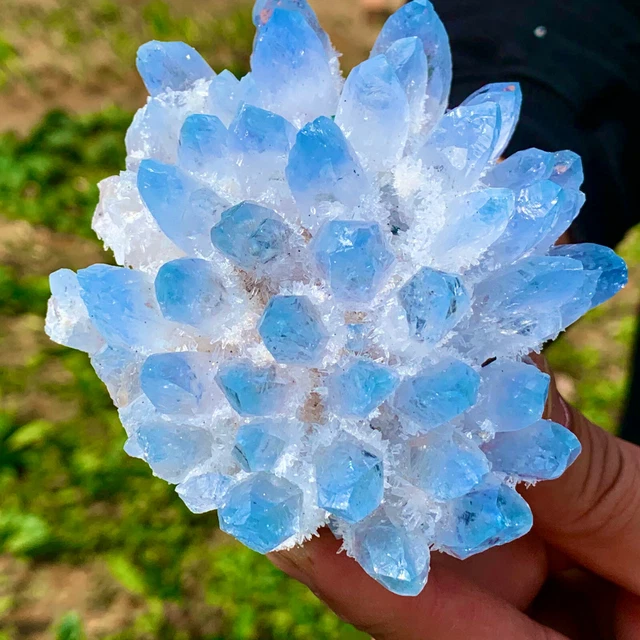 362G New Find sky blue Phantom Quartz Crystal Cluster Mineral Specimen Healing 2
