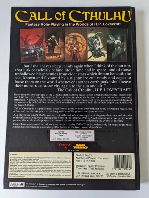 Call of Cthulhu 3rd Edition Hardback H.P. Lovecraft RPG 3
