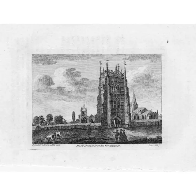 Abbot's Tower, Evesham Worcestershire - Antique Engraved Print 1776