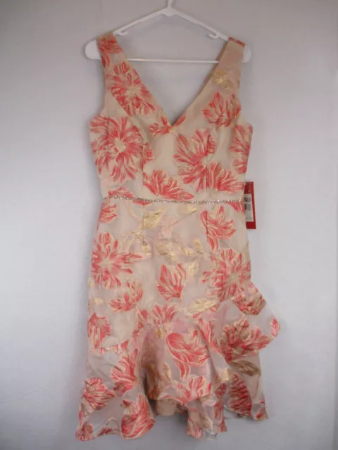 Carmen Marc Valvo Dress Size 4 Beaded Ruffled Floral Metallic NEW NWT $318