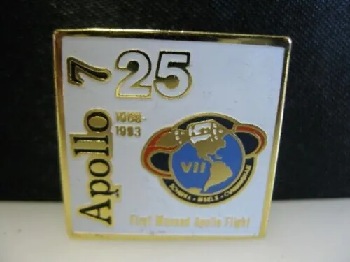 NASA Apollo 7 25th Anniversary Hat Lapel Pin Back Enamel and Gold Tone