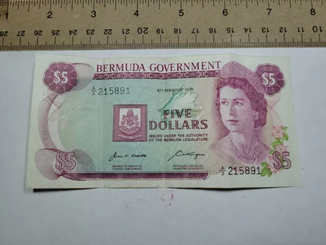 🇧🇲 Bermuda 5 dollars 6 February 1970 P-24a P-24   VF  Banknote 081823-1