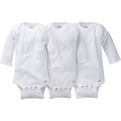 Gerber Unisex 3 Pack White Long Sleeve Onesies NEW Bodysuit Various Sizes