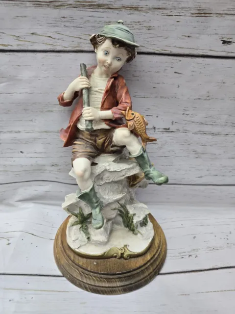 Vintage Capodimonte Giuseppe Armani Boy Gone Fishing 11 inches Figurine