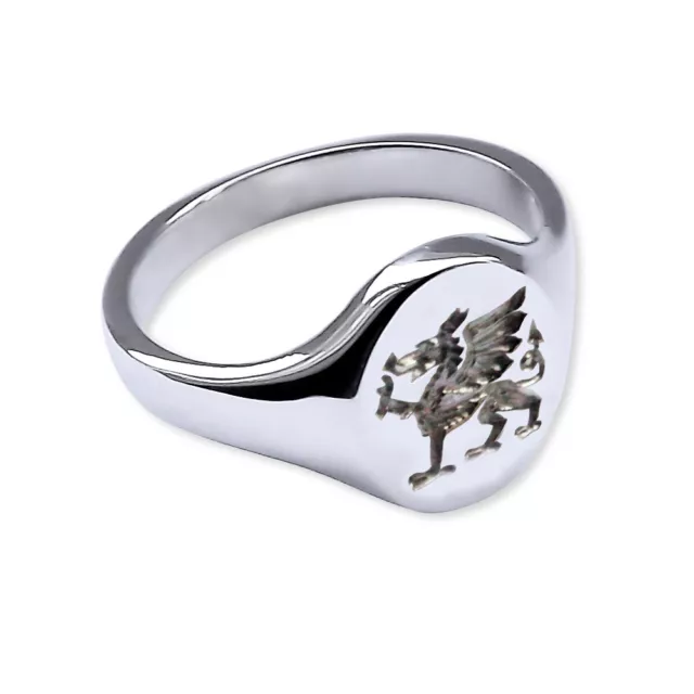 Solid 925 Sterling Silver Welsh Dragon Signet Ring 14X12mm 925 UK HM & Gift Box