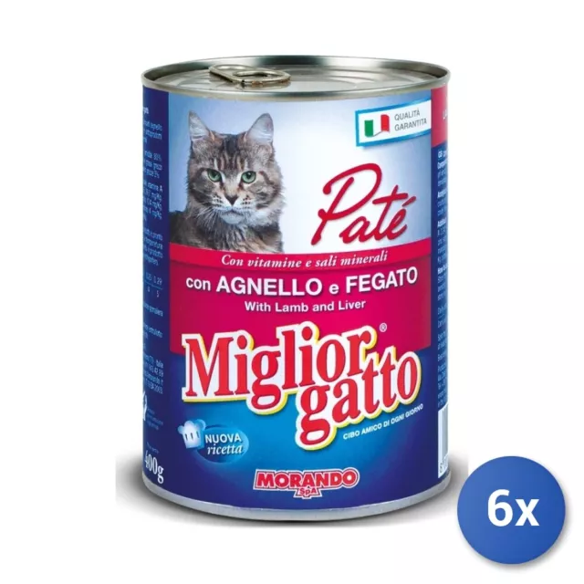 6x Miglior Gatto Barattolo 400 Grammi Pate' Agnello/Fegato