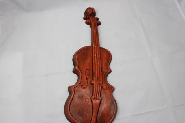 Vintage Royal Cast Metal Violin Wall Hanging 18" Golden Brown Orange