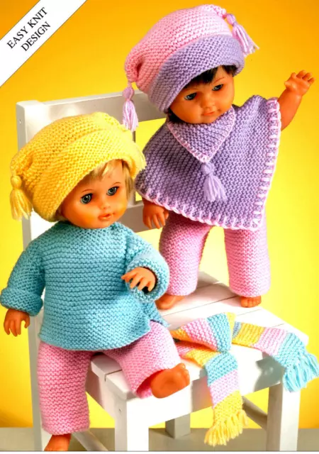 VINTAGE   COPY   Dolls Clothes Knitting Pattern  6 easy Items to Knit in 8 Ply