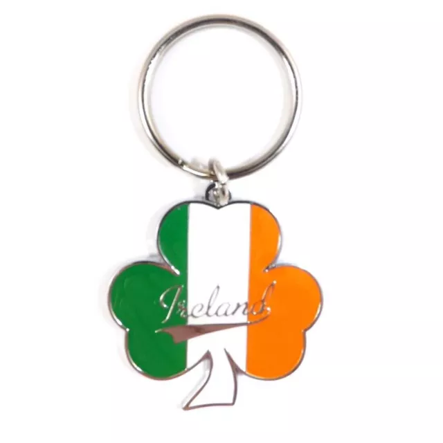 Lucky Irish Metal Keychain With Tri-Colour Shamrock Design And Ireland Print