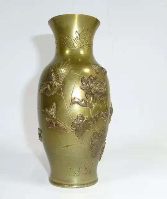 Bronze Vase Japan Meiji Vogel Blumen