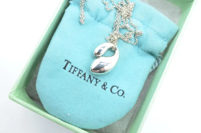 Tiffany &Co. Double Teardrop Necklace Sterling Silver 925 Pendant W Box Pouch