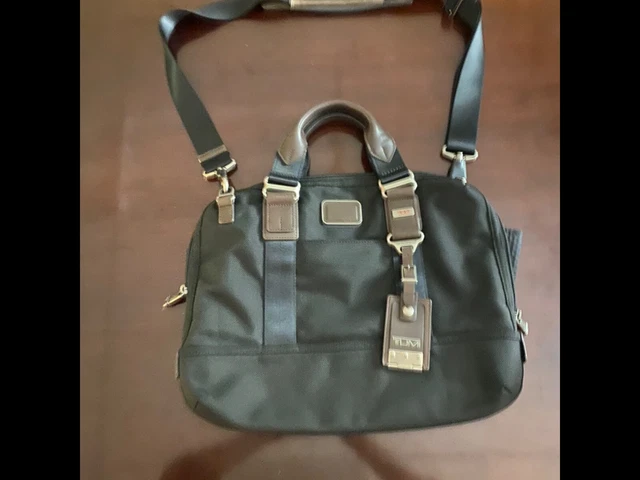 TUMI Alpha Bravo Earle Compact Messenger Bag Nylon Black w/brown leather accents