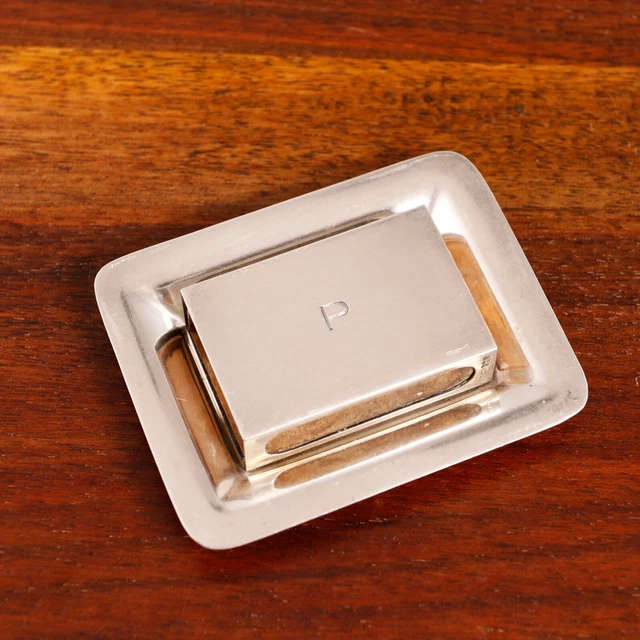 Black Starr Gorham Mid-Century Sterling Silver Ashtray & Matchbox Cover Mono P