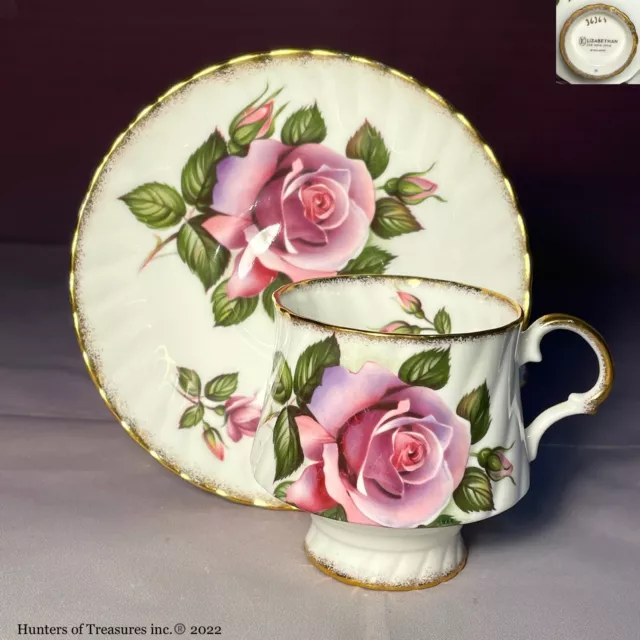 Vintage Elizabethan TeaCup & Saucer Pink Roses Gold Trim Fine Bone China England