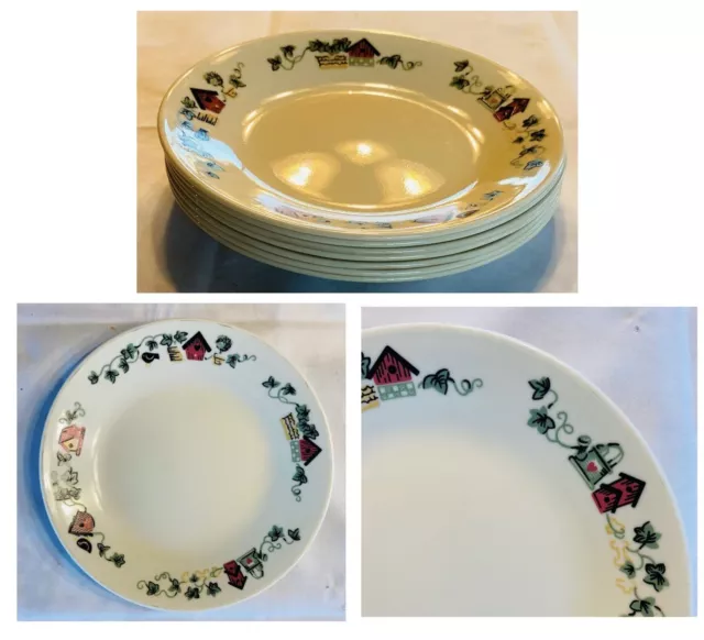 VINTAGE Corelle Bread Plates  6.75" GARDEN HOME Birdhouse 6-Piece  Set