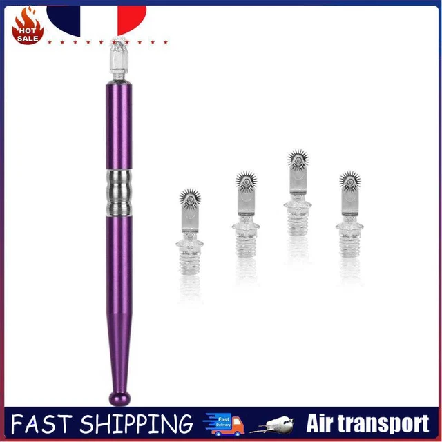 1pc Manual Tattoo Roller Pen+5pcs Pins Set Eyebrow Microblading Tool(Purple