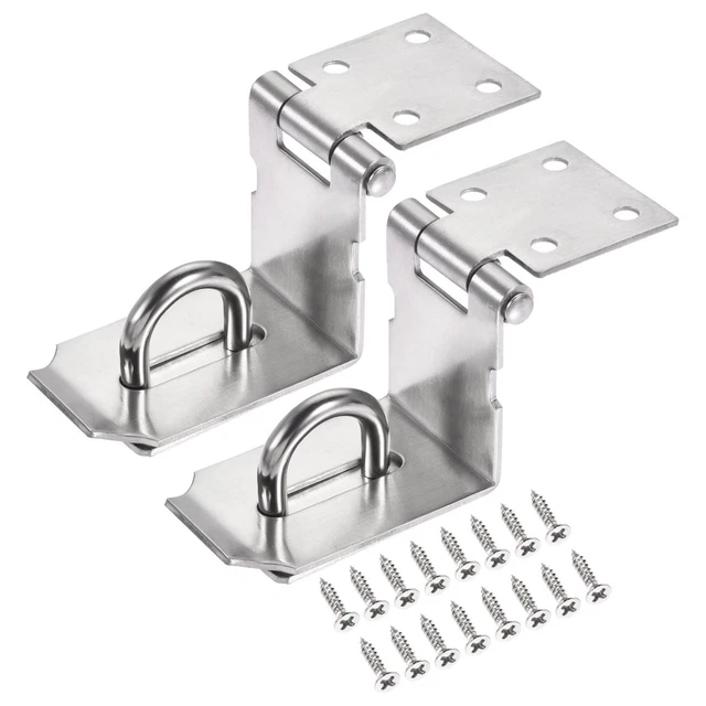 2Pcs 4'' Stainless Steel 90 Degree Heavy Door Latch Hasp Lock with Screws Silver