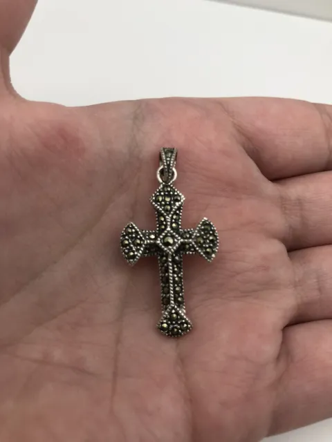 925 sterling silver acid tested Marcasite Stone Cross