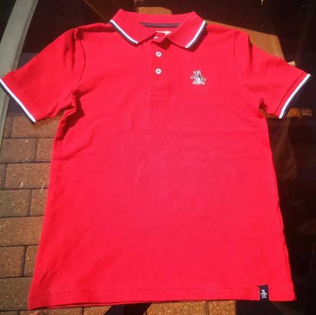 Bnwt - Boys Age 7-8 Years Red Penguin Polo Shirt With Blue/White Trim Collar