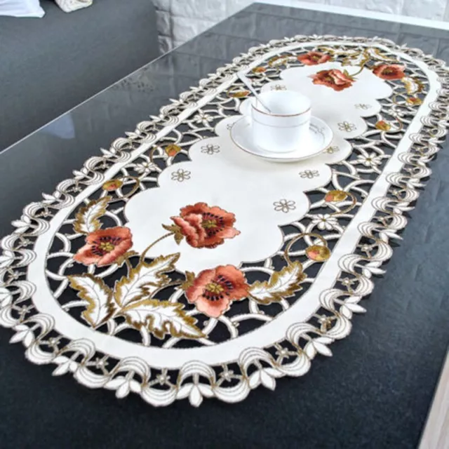40*85cm Tablecloth Mat Decoration Dining Embroidered Floral Ornament Oval Party