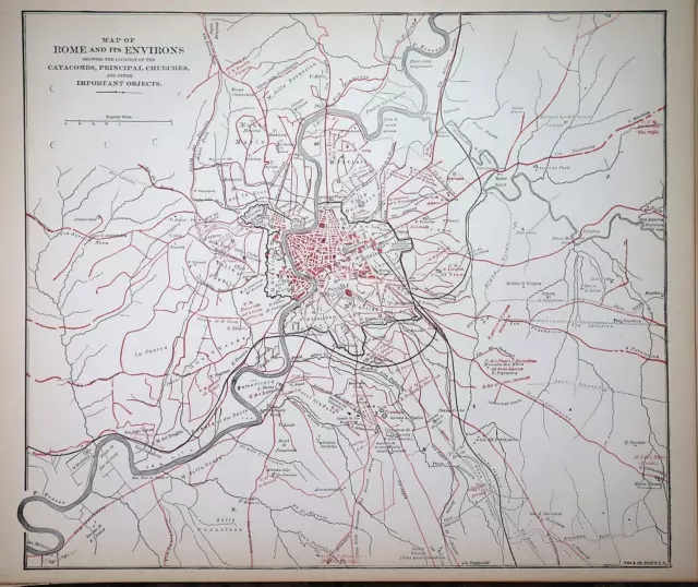 Old 1896 Historical Atlas Map ROME & it's ENVIRONS ~(11x14) ~Free S&H -#933