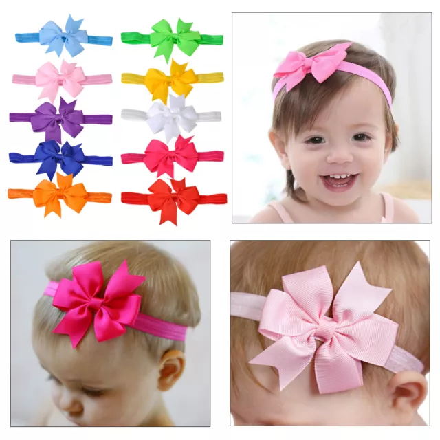 10x Elastic Baby Headband Newborn Headdress Kids Hair Band Bow Photo Props lp