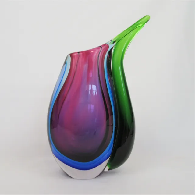 Sommerso art glass bud vase purple blue green layered cased 8.5" tall