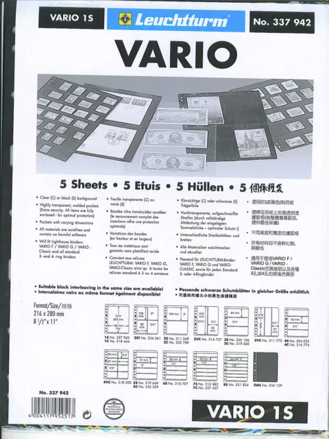 VARIO Stock Sheets 1S Two-Sided Single Pocket Black Pkg 5 FREE US SHIPPING w/$50