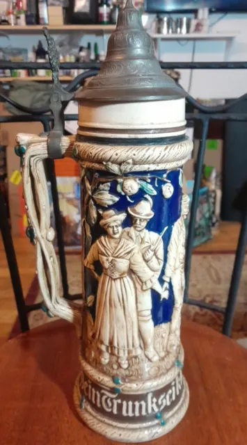 Large German Lidded Beer Stein