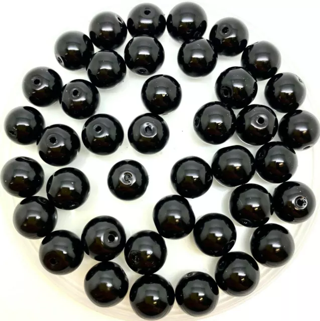 Black Glass Pearls - round faux pearl beads 3mm 4mm 6mm 8mm 10mm 12mm craft