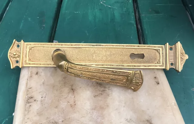 Antique Heavy Old French Door Knob Lever Back Plate Empire Brass Gold Castle