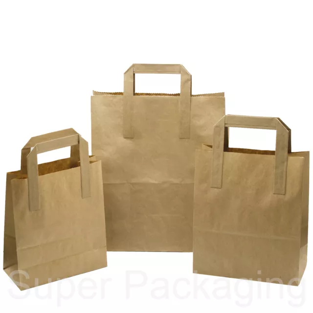 Kraft Paper Bags Brown & White SOS - Party Takeaway Food Carrier - Strong Handle