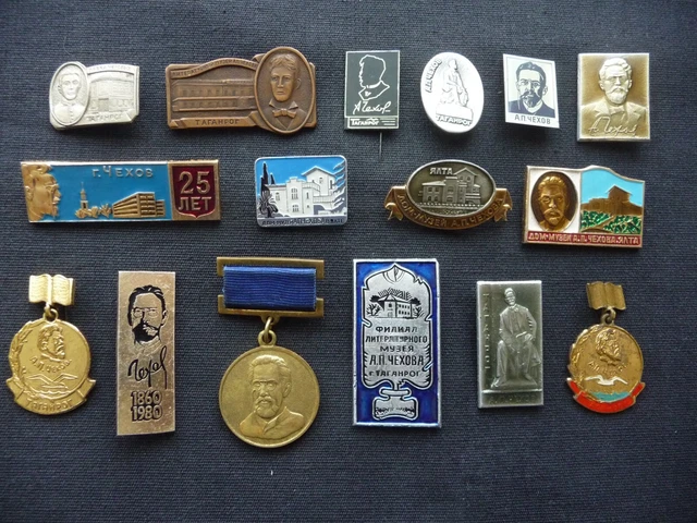 Set of 16 USSR Soviet Badge Anton Chekhov Russian Writer Personality Literature