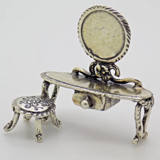 Vintage Italian Handmade Genuine Silver Dollhouse Dressing Table Miniature