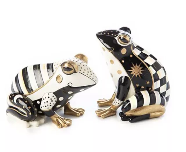 Brand New Mackenzie Childs Courtly Check Cosmique Frogs - Set of 2