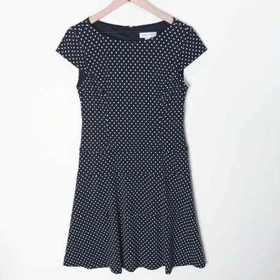 Christopher & Banks Polka Dot Cap Sleeve Black White Dress 8