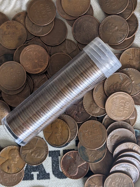 Roll Of 50 Wheat Cent Pennies Random Unsearched 1909-1958 PDS/BROKEN ARM PROJECT