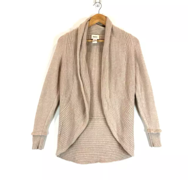 Neiman Marcus Womens Cashmere Open Front Cardigan Size Medium Ribbed Cozy Ivory