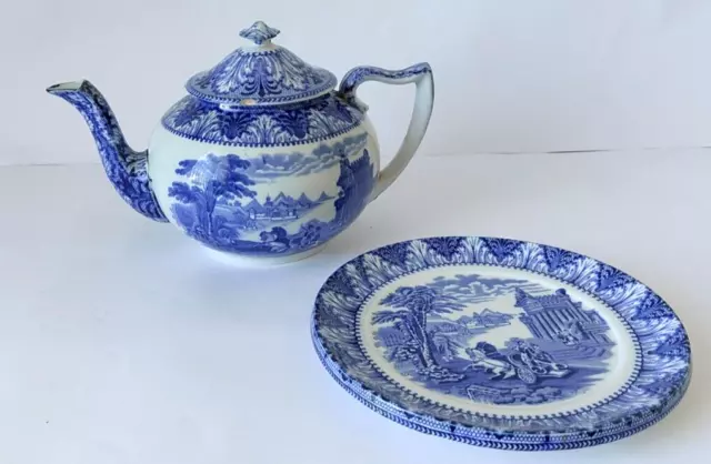 Rare Antique ~ Cauldon Teapot & Stand  "Chariot" Pattern c1920+