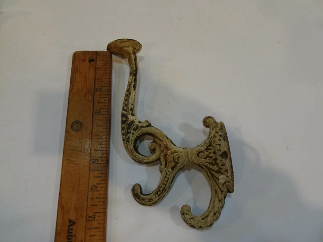 Pair of Old Late Victorian Style Heavy Cast Iron Coat & Top Hat Wall Hooks 3