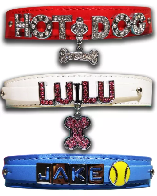 SM-M Personalized Name Dog Collar Any Name & Charms Boys & Girls Bone Paw Ball