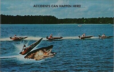 Accidents Can Happen Here Eau Claire Wisconsin Bass Chrome Vintage Post Card