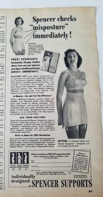 1952 women's H&W high waist hide n sleek girdle garters bra vintage ad